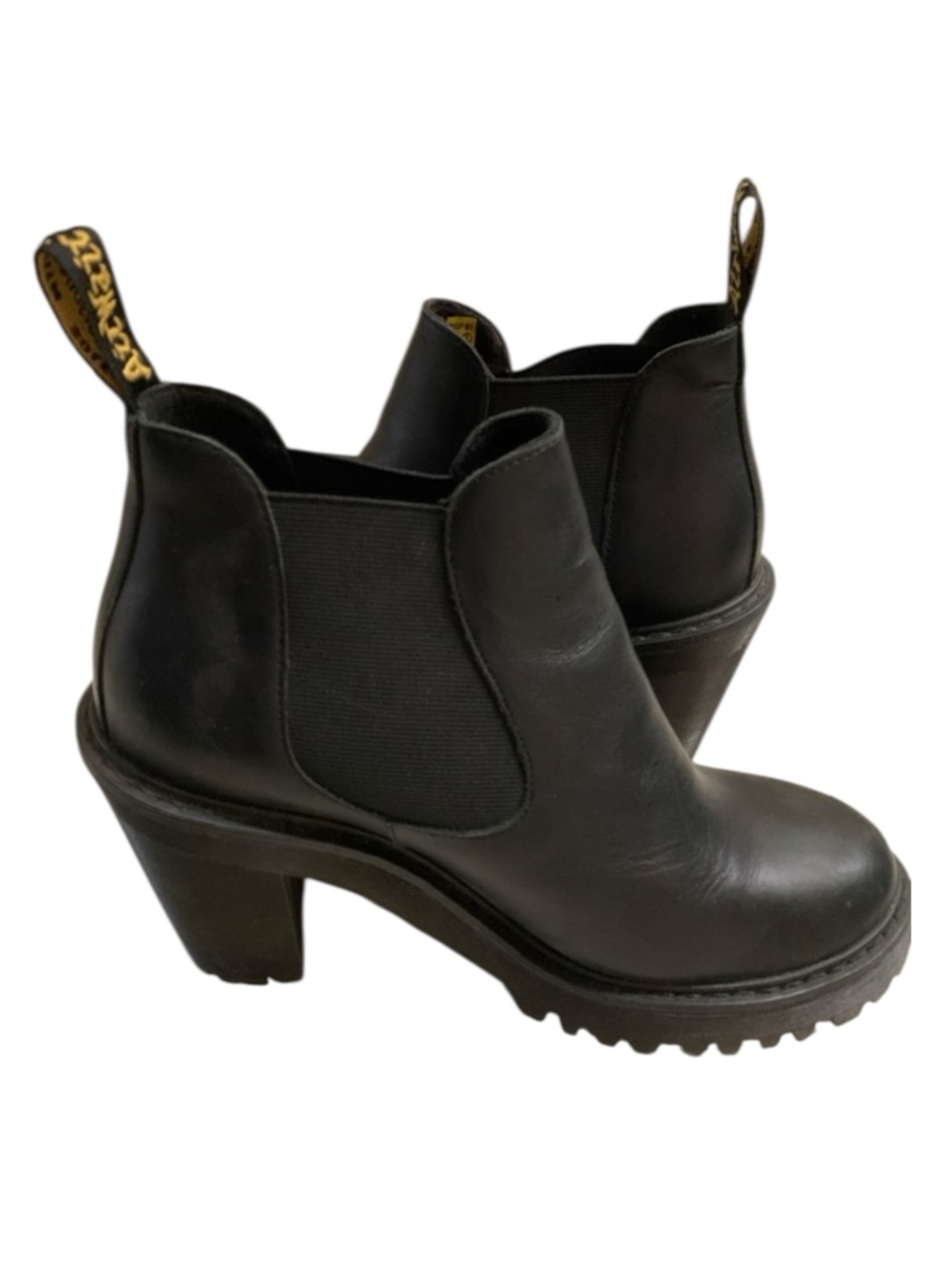 Dr. Martens Black Hurston Lug Sole Leather  Chelsea Boot Heel Bootie Women’s 9